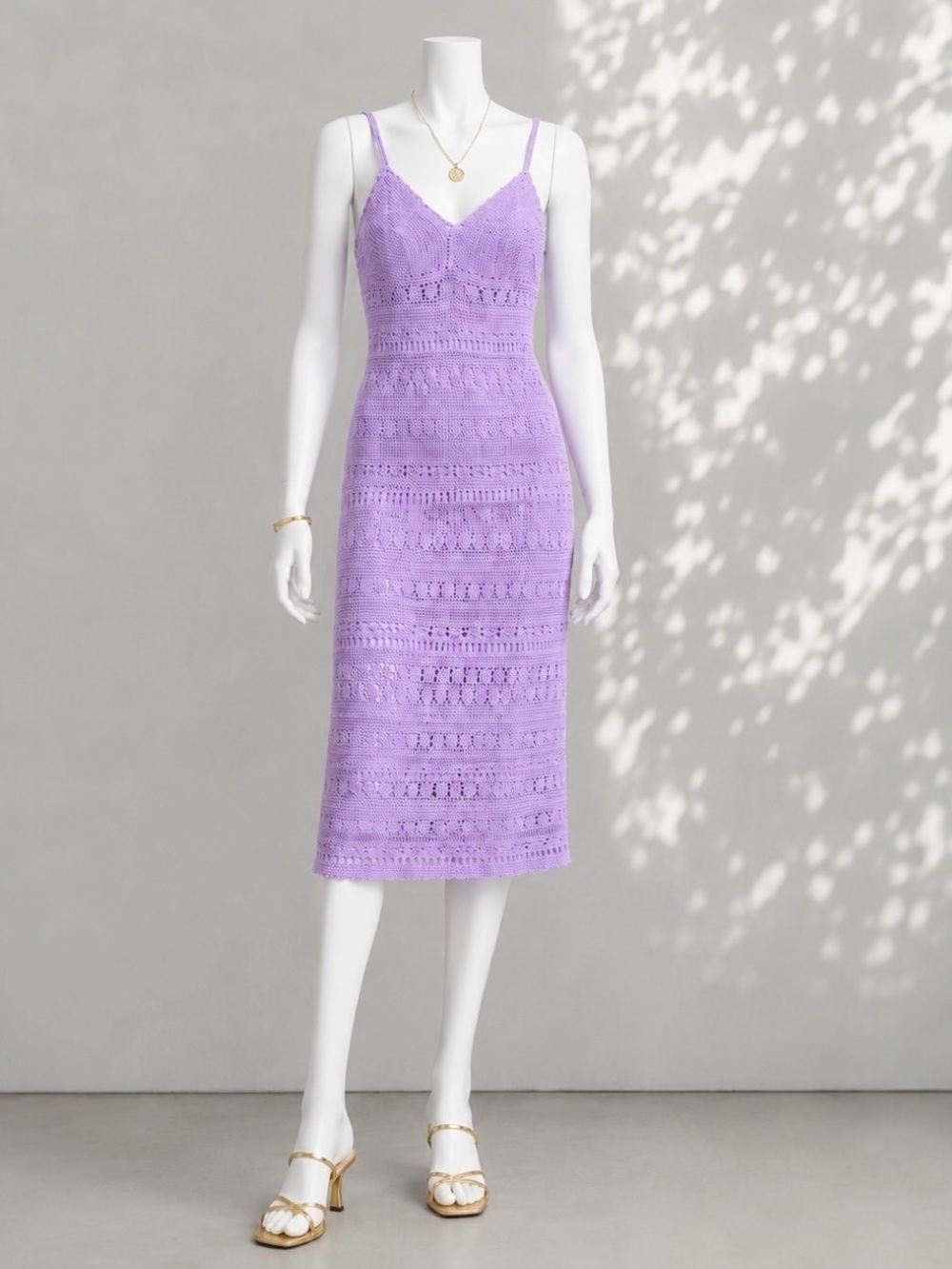 Vintage Y2K Moda International Lilac Crochet Slip Dress S/M Boho Festival Midi - Picture 2 of 11